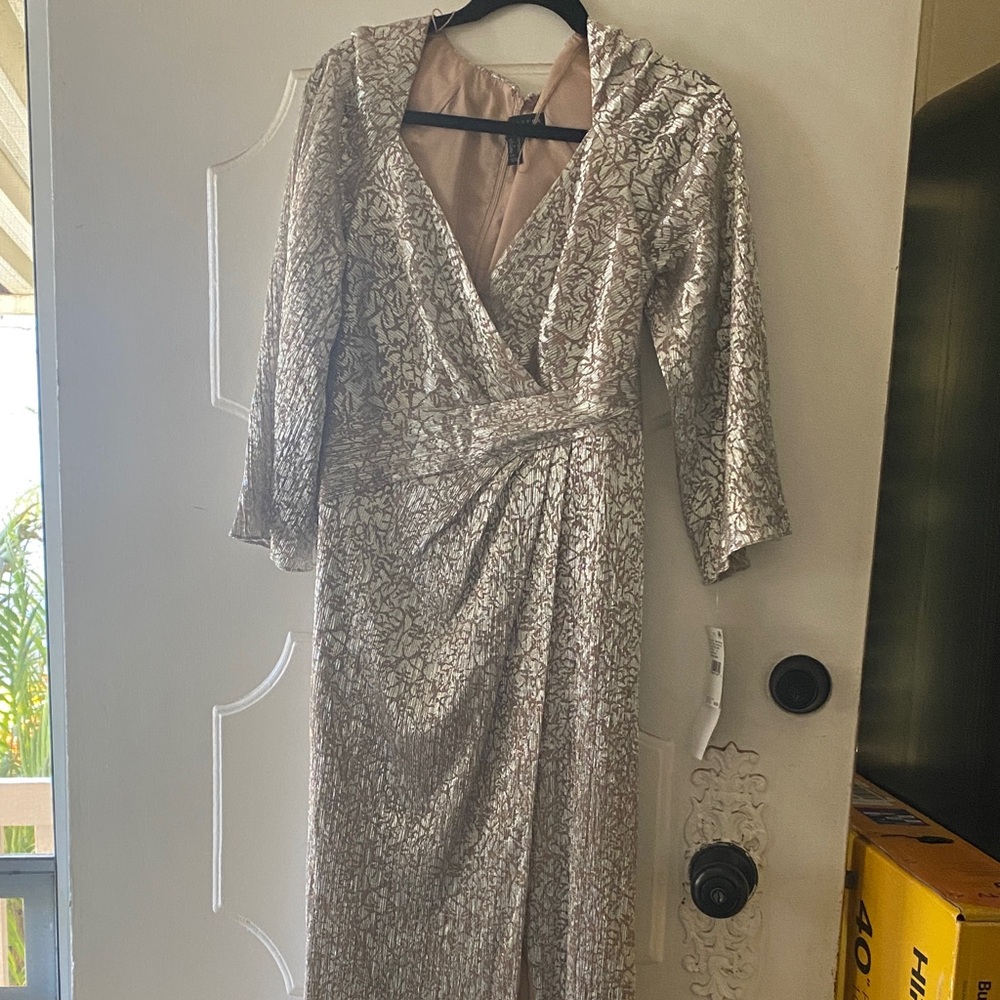 Aidan Mattox Silver Long Sleeve Dress